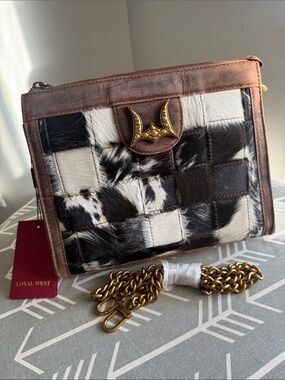 Loyal West Scrappy Medium Chain bag featuring black & white patchwork cowhide